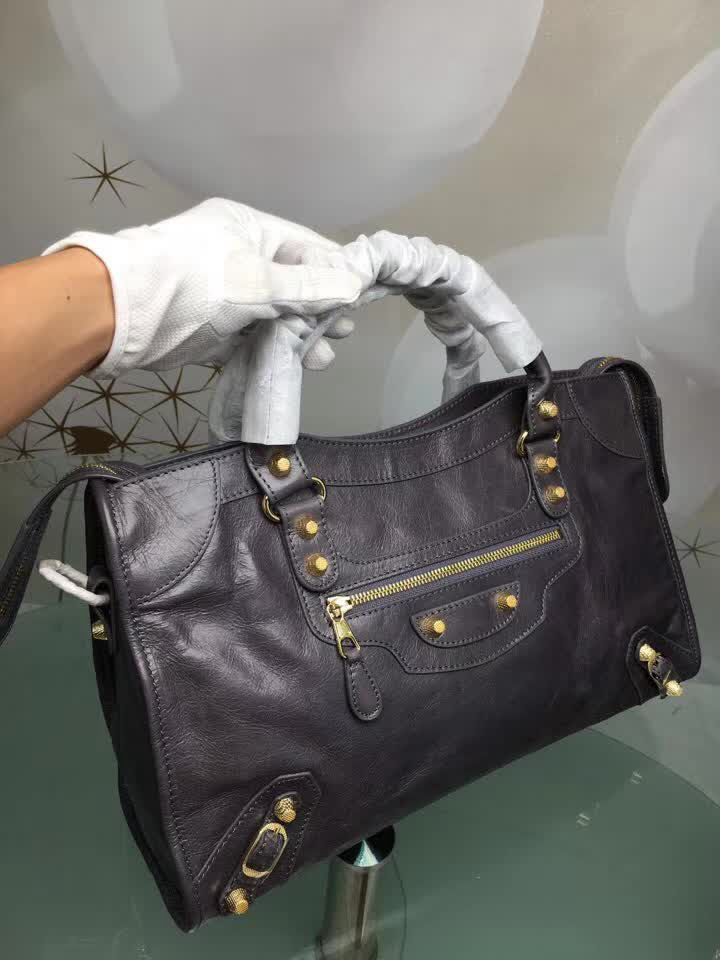 BALENCIAG巴黎世家 義大利進口 原版油蠟頭層牛皮 香皮小銀釘 時尚百搭 手提肩背斜挎包  BL1580